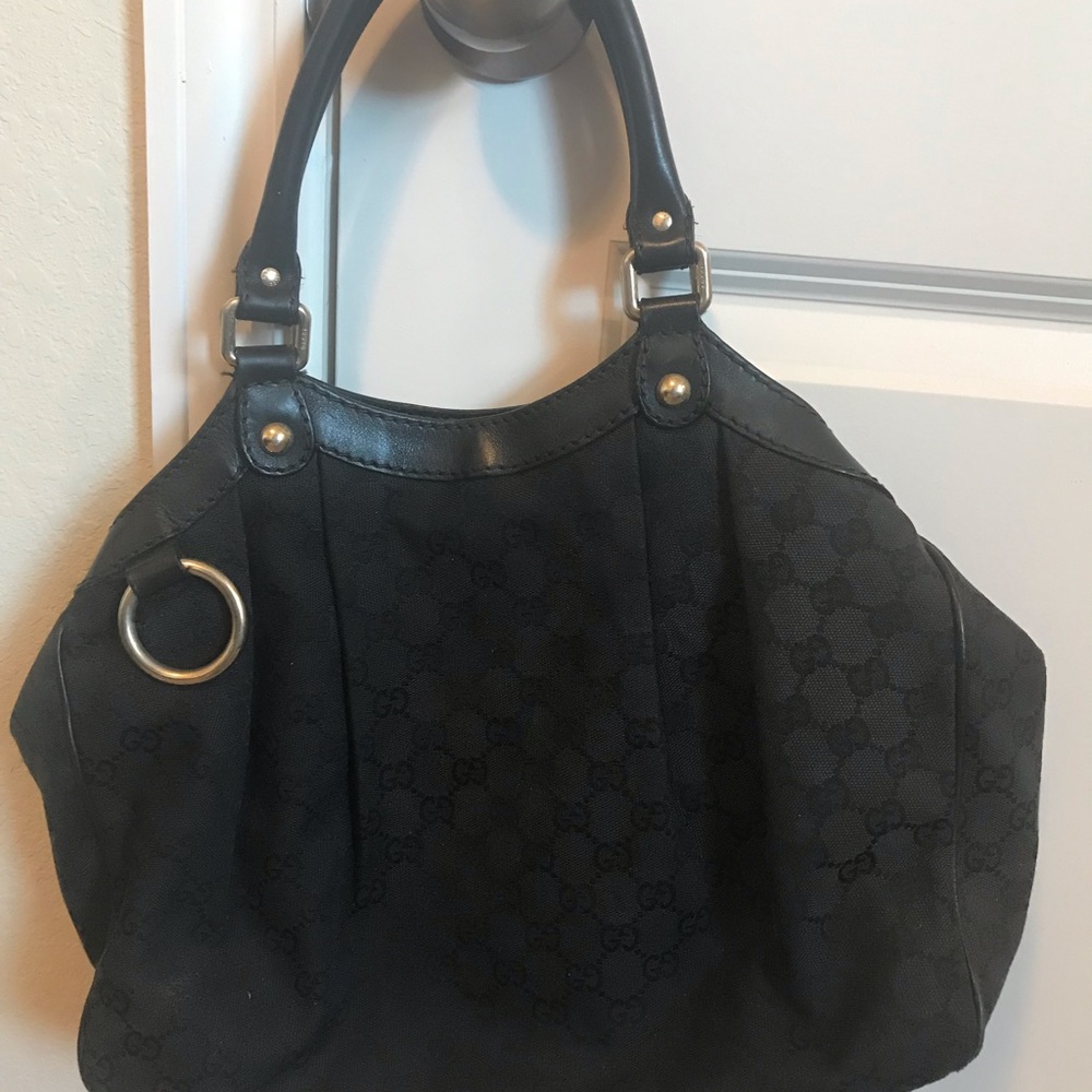 GUCCI Black Guccissima Monogram Shoulder Bag Tote
